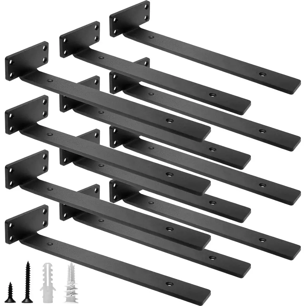 

Кронштейны для полок Heavy Duty, 12 дюймов (толщина 1/5 дюйма), скрытая фурнитура для полок, железные L-образные кронштейны, черный металл в стиле рустик-индастриал