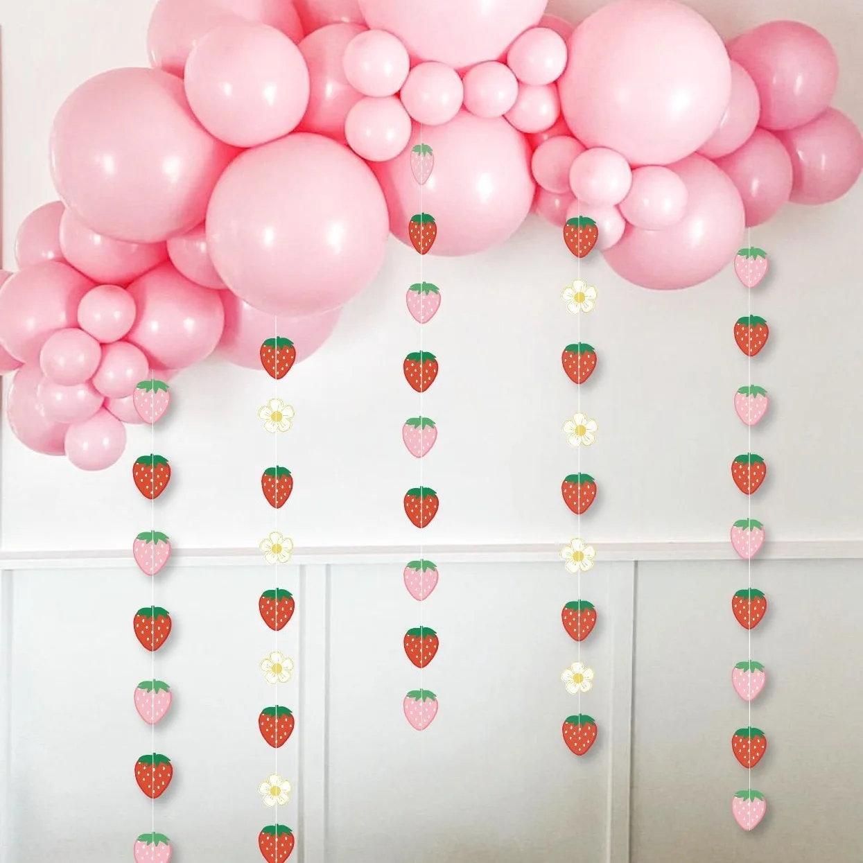 30,5 cm großer Latexballon mit Erdbeerthema, hawaiianische Party-Dekoration, Obst, Erdbeere, Ananas, Papierstränge, Blume, Kinder-Birt – Detail 2