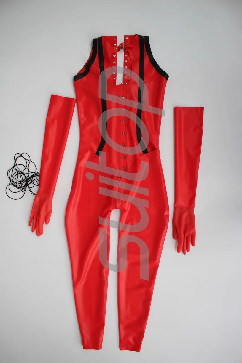 Via EMS New Arrivals latex costume straitjacket sexy red rubber catsuit for girl with corset style