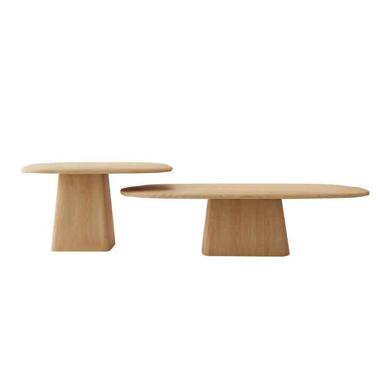 

White wax wood solid wood tea table, high and low combination, Japanese cherry wood tea table, simple wooden table