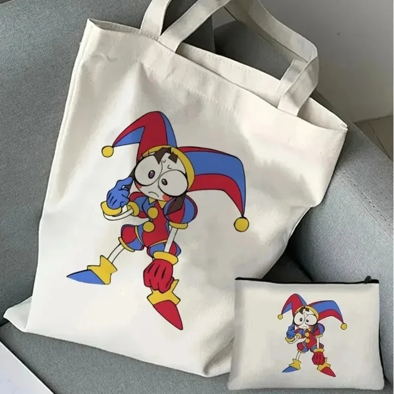 

2Pcs Circus Ladies Handbag Cosmetic Organizer Fashion Clown Shoulder Bag Eco-friendly Large Capacity Shopping Bag School Bag
