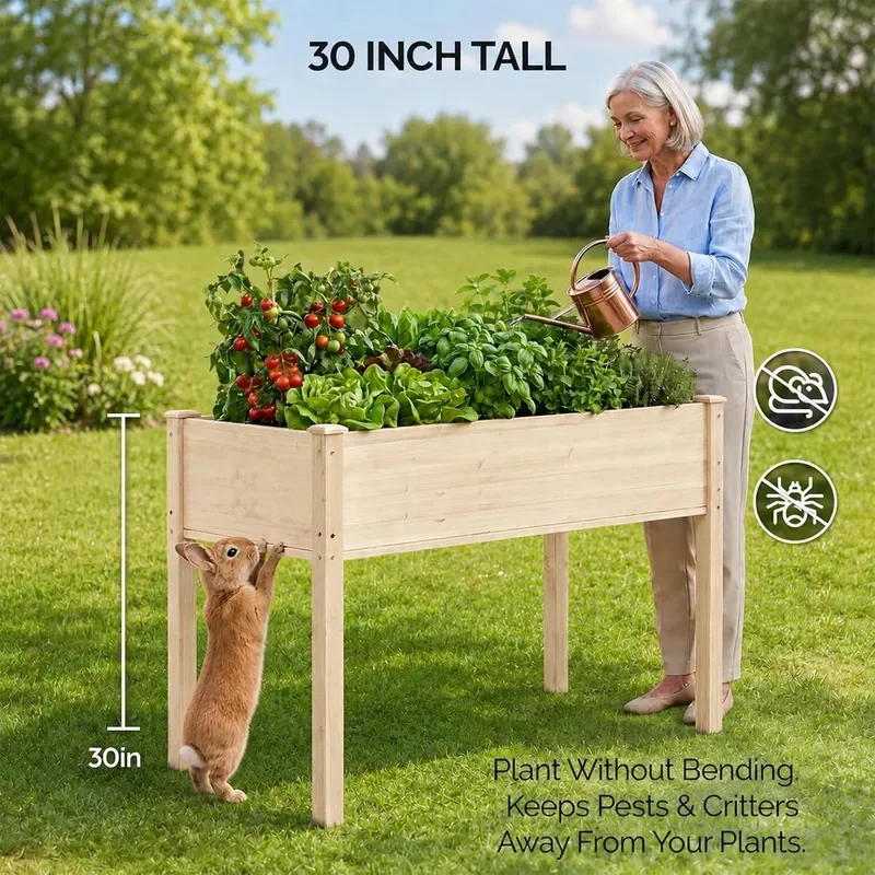 48.5x22.5x30 Elevated Raised Garden Bed with Bed Liner Heavy Duty Wood Planter with Legs for Vegetables Fruits Potato Flower