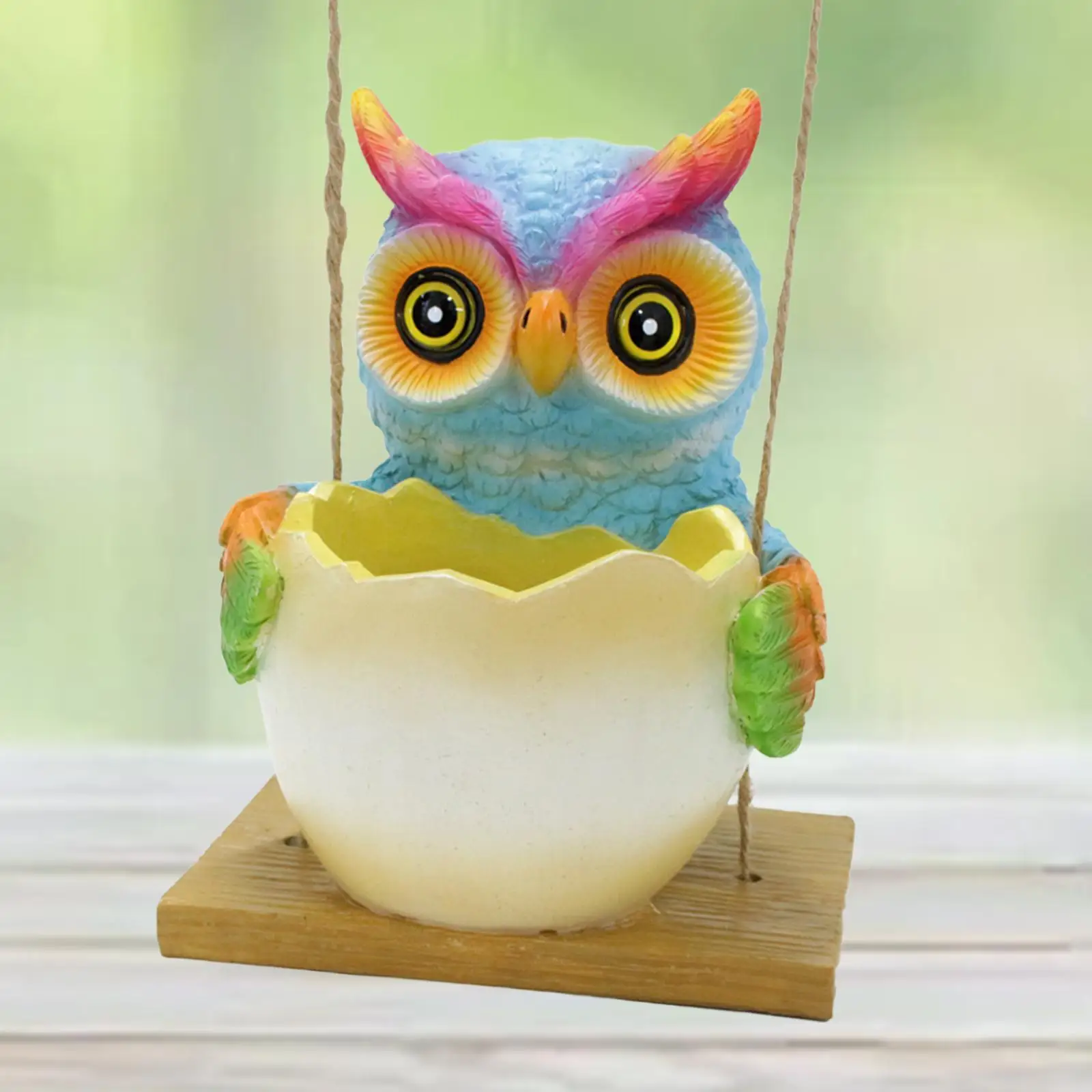 Hanging Flower Pot Owl Statue Resin Animal Sculpture for Tree Outside Cafe