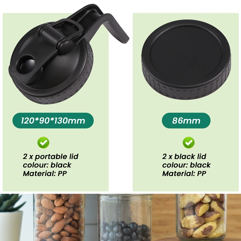 Abwr-stoples mulut lebar tutup penuang, 2 buah tutup tutup Flip dengan pegangan & 2 buah tutup segel tahan bocor untuk penyimpanan makanan