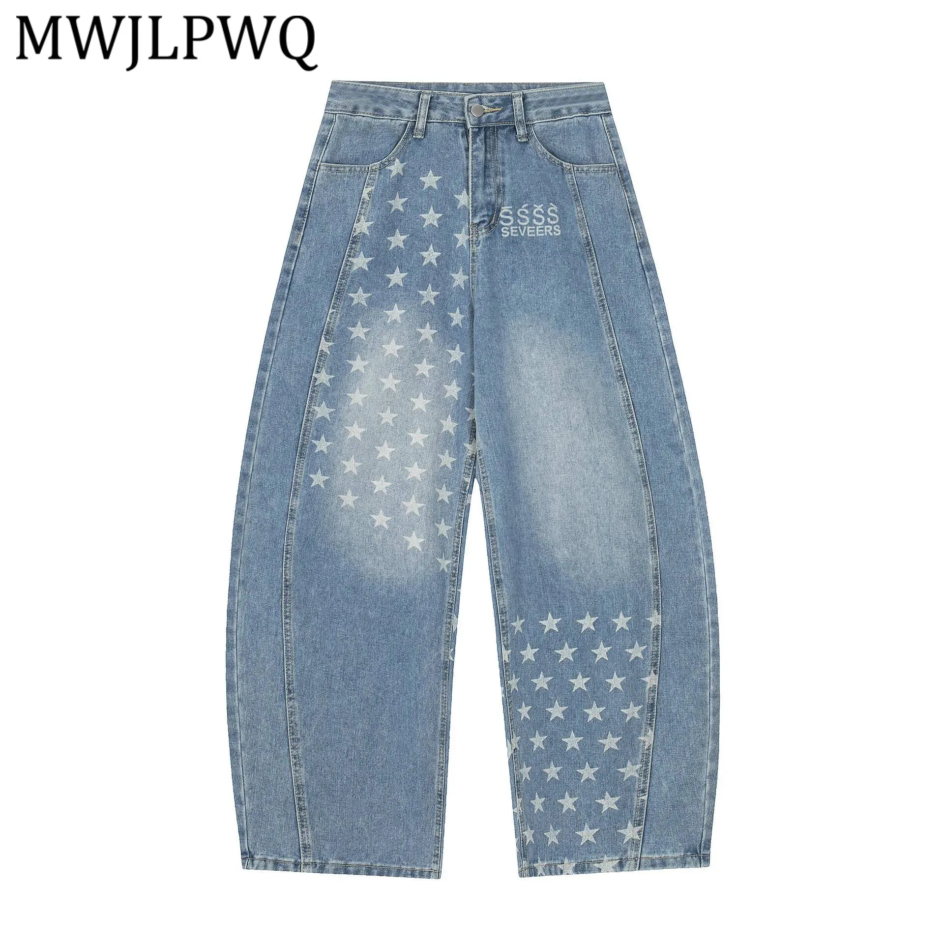 

Джинсы MWJLPWQ в американском ретро-стиле с принтом, мужские, свободные, широкие штанины, в уличном стиле, новинка 2026 года, модель 21957