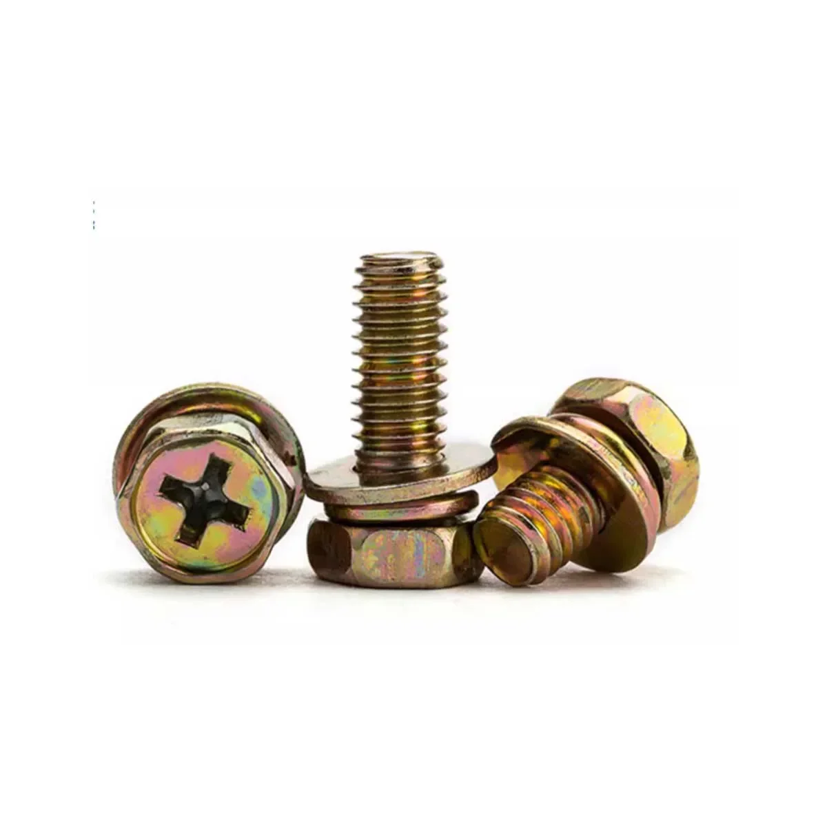 Colored Zinc Plated External Hexagonal Triple Combination Screw/With Flat Washer, Spring Bolt M4M5M6M8