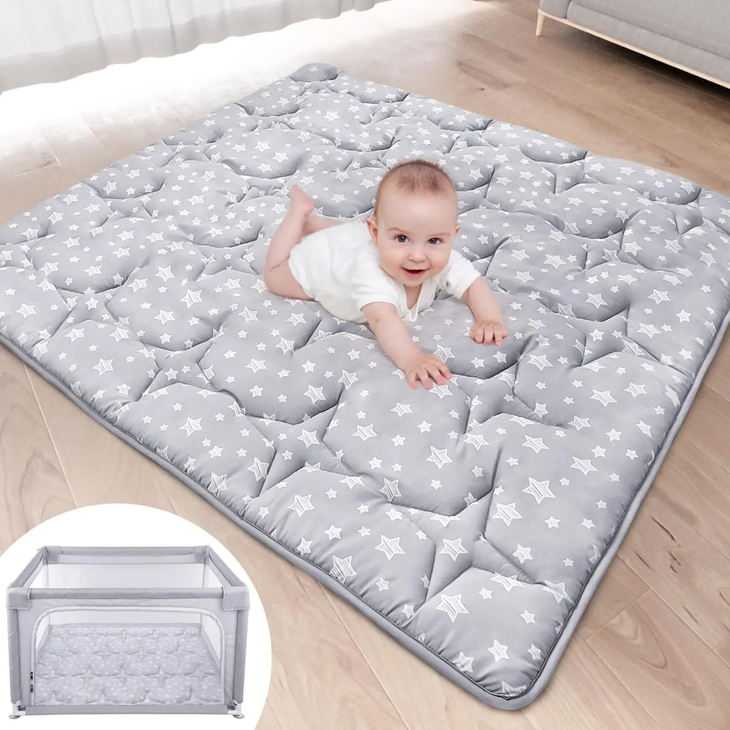 

50x50 Inch Non-Slip Baby Play Mat for Crawling and Playpen, Soft Foldable Floor Mat