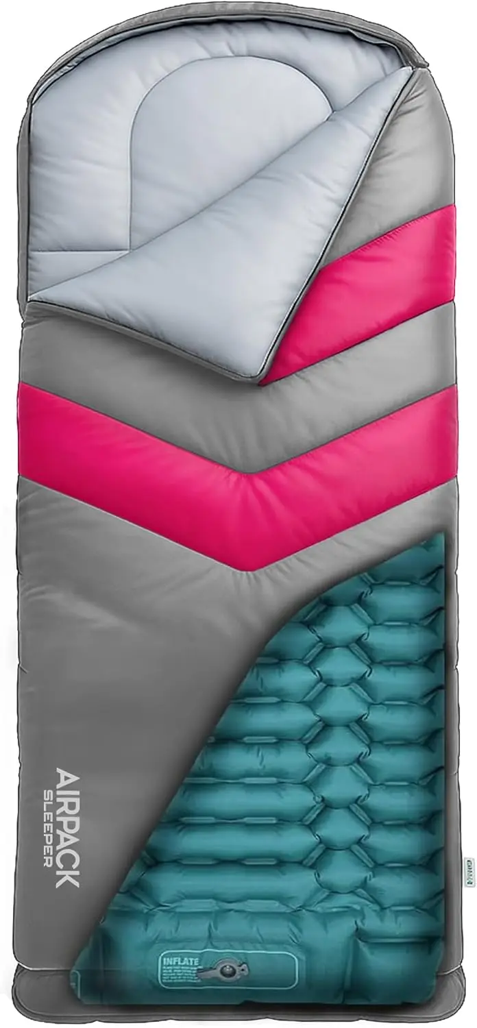 Kids Sleeping Bag with Built-in Pad and Foot Pump (Fits Up to 4'6