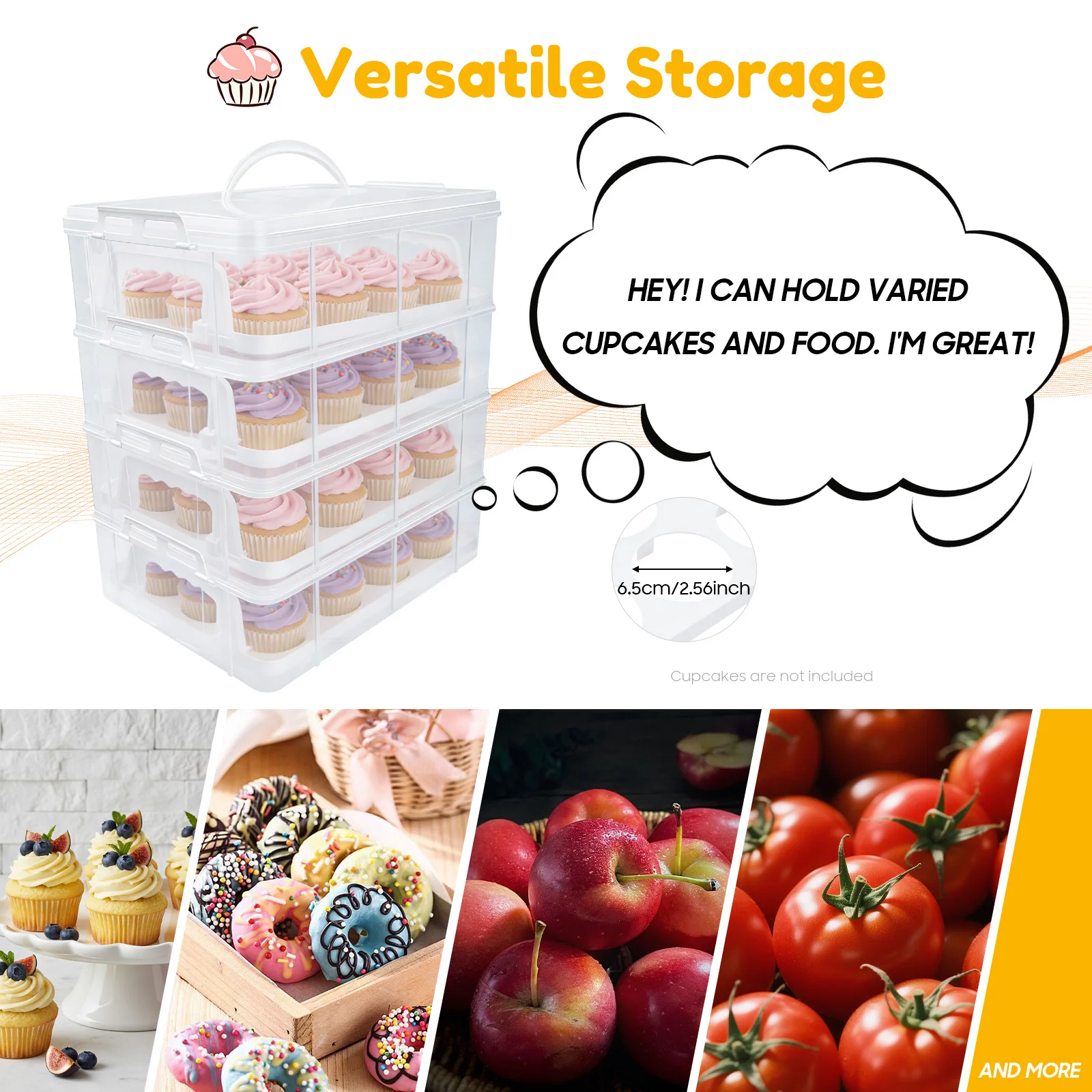 

4-Tiers 48 Holes Cupcake Carrier, Snap Closure Cupcake Holder, Transparent Shell for Transporting Cupcakes and Store Other Foods