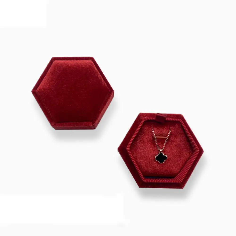 Boîte à matiques hexagonale en velours avec poignées, étui à bijoux avec couvercle amovible, porte-boucle d\'oreille, rangement pour pendentif,