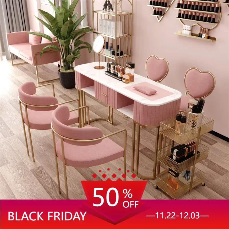 

Hairdressing Salon Furniture Led Lamp Professional Nails Table Equipment Aesthetic Coffee Tables Manicure Tafel Station Beauty