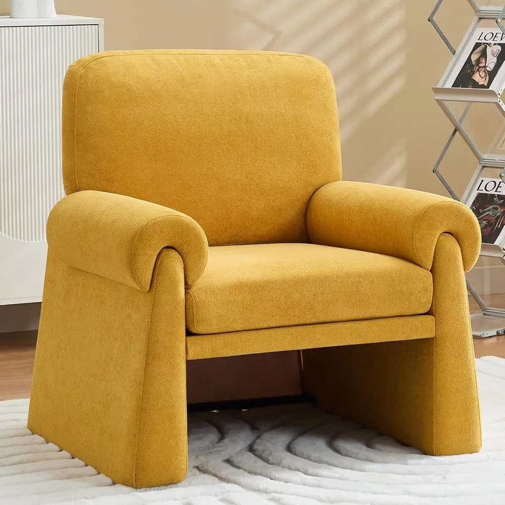 

Large Comfortable Accent Chair with Plush Cushion and Armrests, Ideal for Living Room or Bedroom, Yellow Upholstered