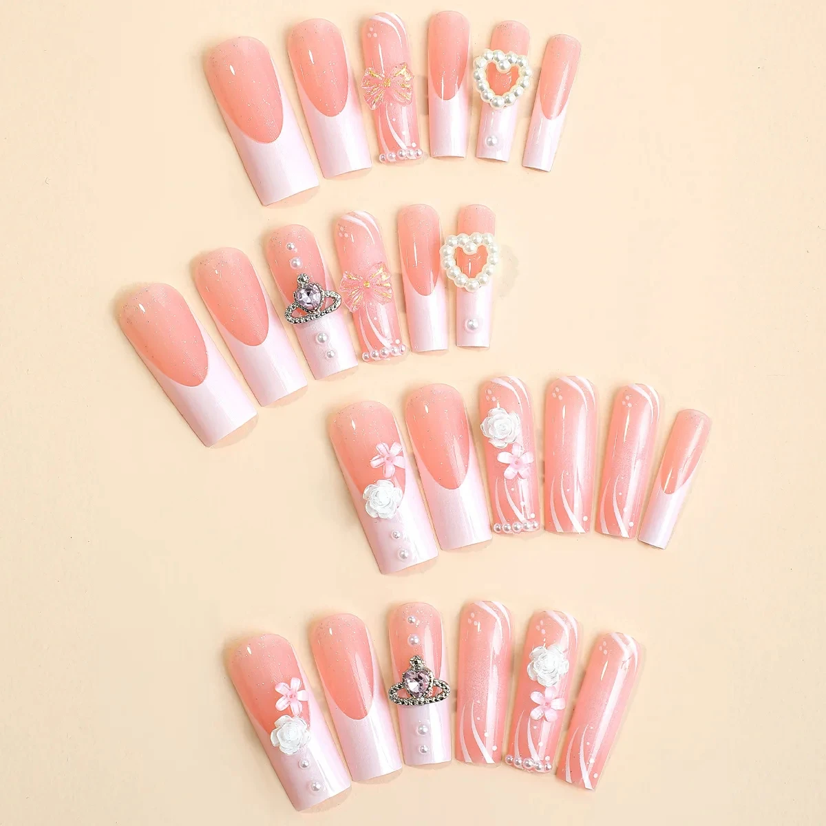 24PCS One Box Europe and the American Style Extended Wearing French Water Pipe Nail Drill Butterfly Pearl Nail Patch Nail DIY image 3