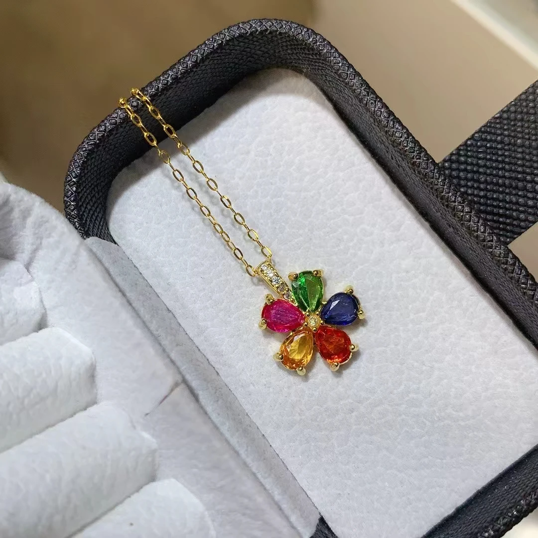 KJJEAXCMY Natural Colorful Sapphire Pendant S925 silver electroplated locking color process, high clarity Full of luster