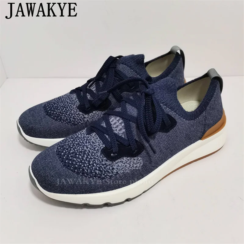 Wielokolorowe, dzianinowe sznurowane trampki buty męskie wygodne mokasyny płaskie buty gorąca sprzedaż włoska marka trenerzy na co dzień buty do