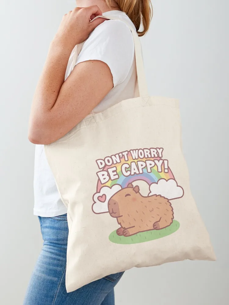 

Cute Capybara And Rainbow, Don't Worry Be Cappy Tote Bag Women's handbag Large bags for women sac pour femme custom tote bag