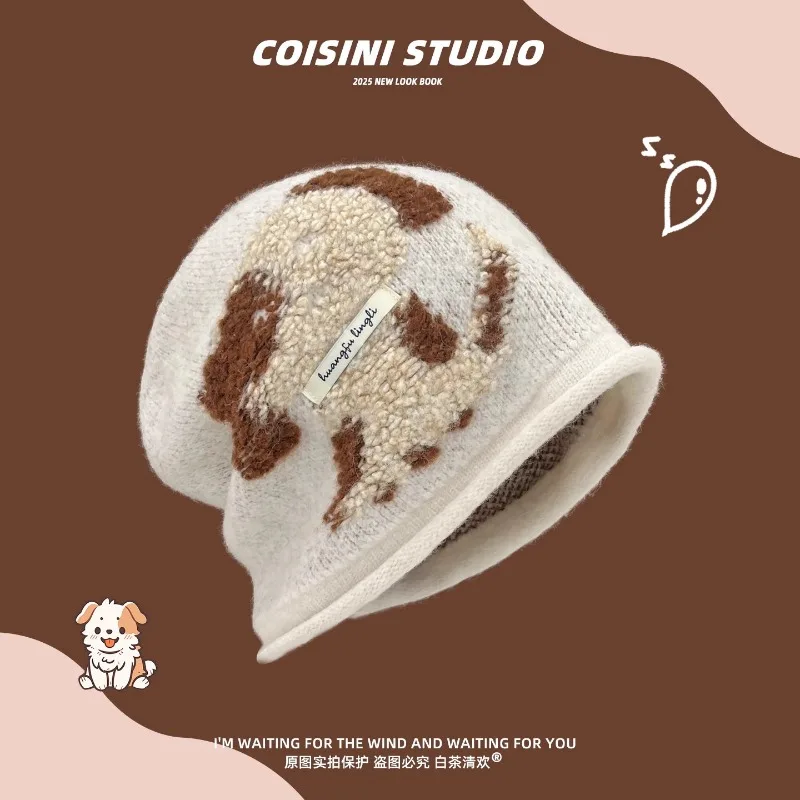 لطيف الكرتون جرو الجاكار محبوك كومة القبعات النساء الشتاء السفر الدافئة حماية الأذن تنوعا تظهر الوجه بيني الأدبية الصغيرة