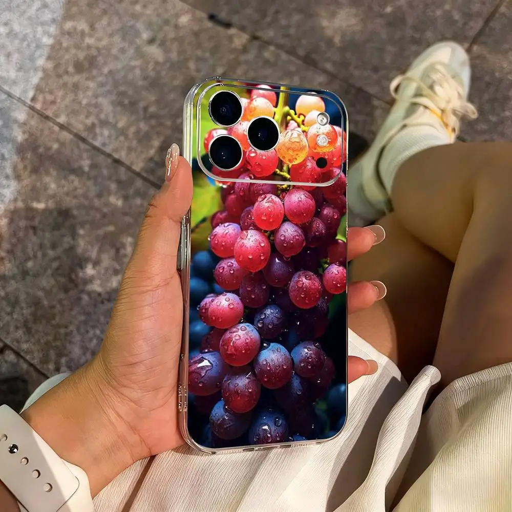 حافظة هاتف على شكل عنب أرجواني فواكه لهاتف آيفون 14,13,12,11,17,16,15,Pro,Max,Plus,X,XS,XR,SE,غطاء ناعم شفاف صغير #6