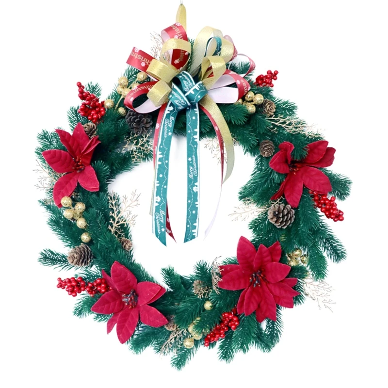 

Artificial Christmas Wreath 50x50cm Red Flower Pine Tree Needle Ornament for Xmas Festival New Year Party Door Decor new arrival