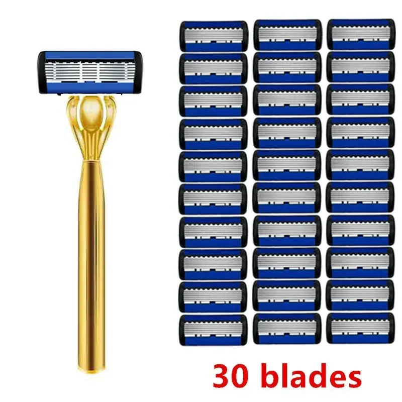 Gold Pattern Razor Classic 6 Layer Safety Razor for Mens Shaving&Womens Hair Removal Shaving Blades Manual Shaver