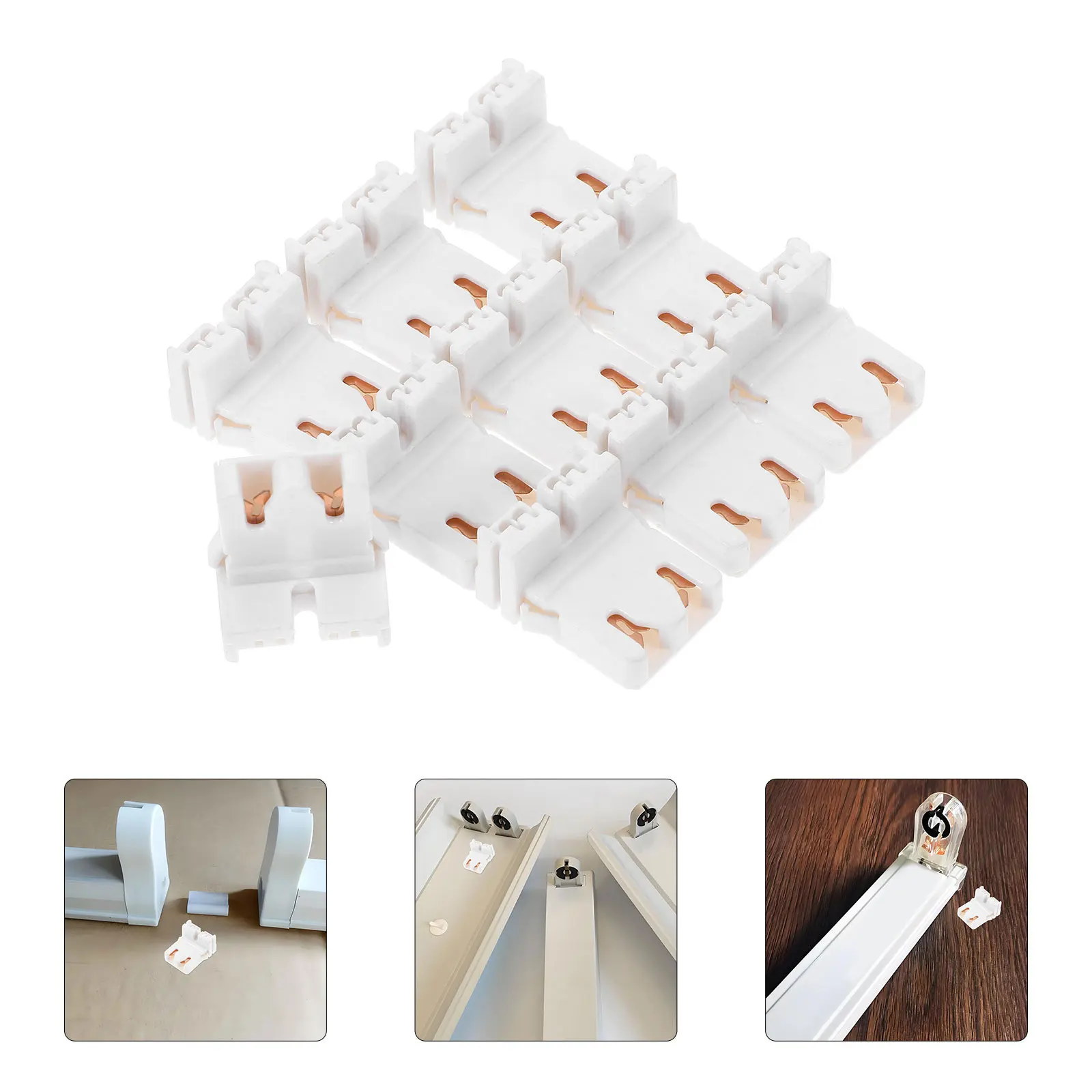 

10Pcs Lamp Holder Base Fluorescent Lamp Socket Bracket Replacement Secure Mounting Light Support for Office Commercial