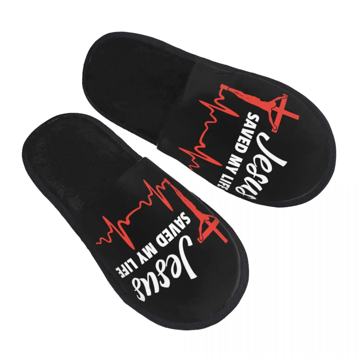 

Custom Jesus Saved My Life House Slippers Women Comfy Memory Foam Christ Christianity Slip On Spa Slipper Shoes