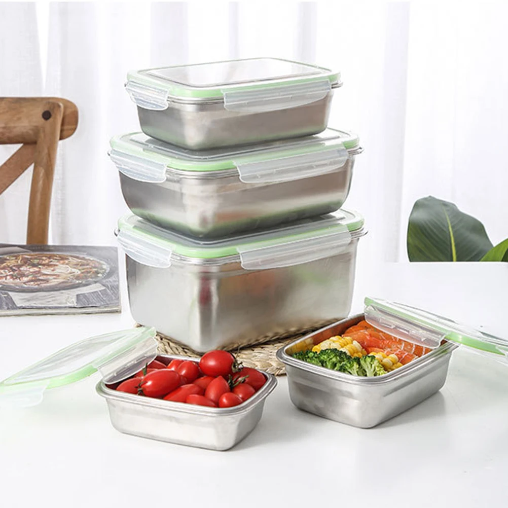 

2pcs Stainless Steel Lunch Box Bento Container Sealing Lid Portable Food Carrier School Work Picnic Camping Double Layer Green