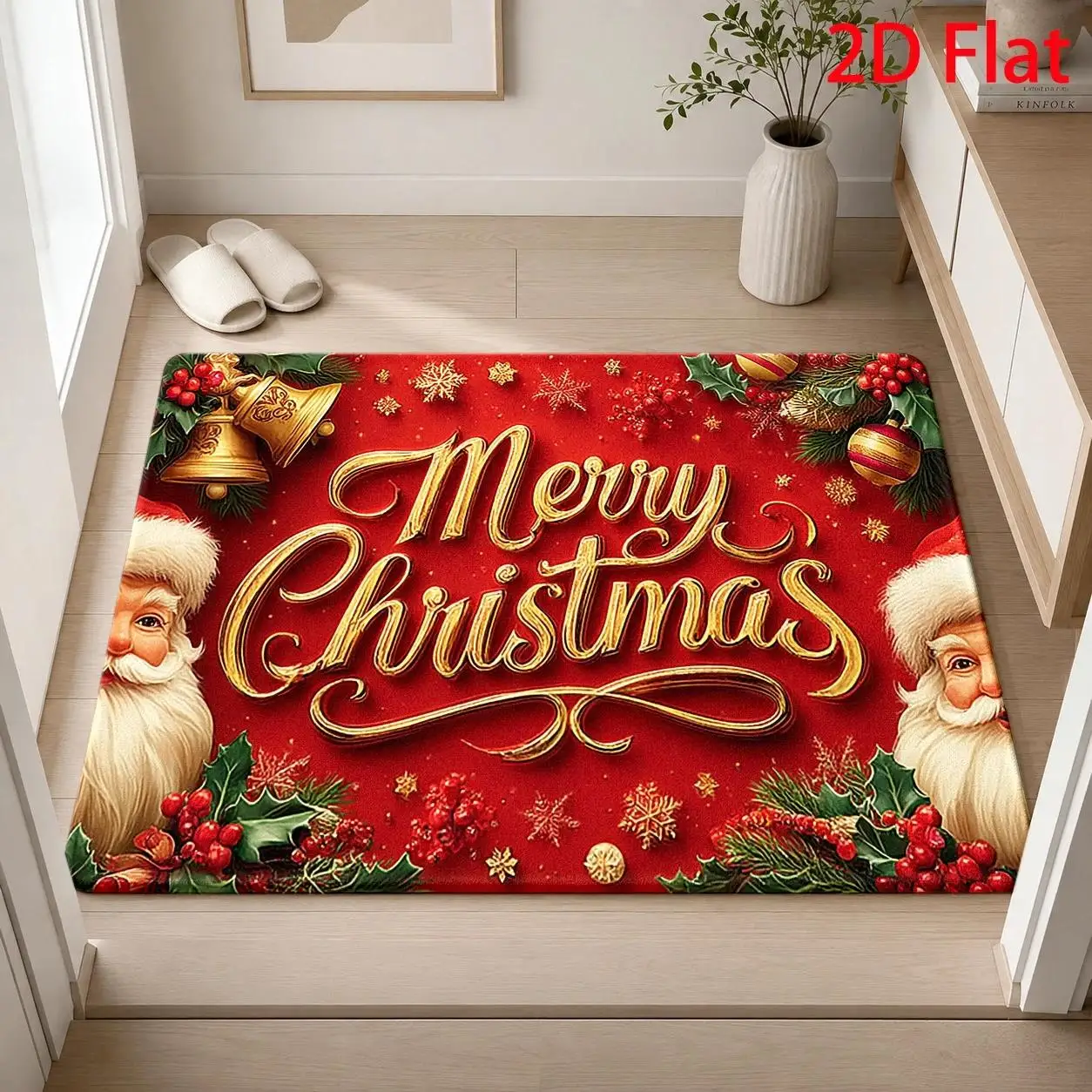 Golden Reindeer Xmas Doormat, Non‑Slip Entry Mat, Sparkling Star Ornament Design for Stylish Holiday Indoor Porch Ornament