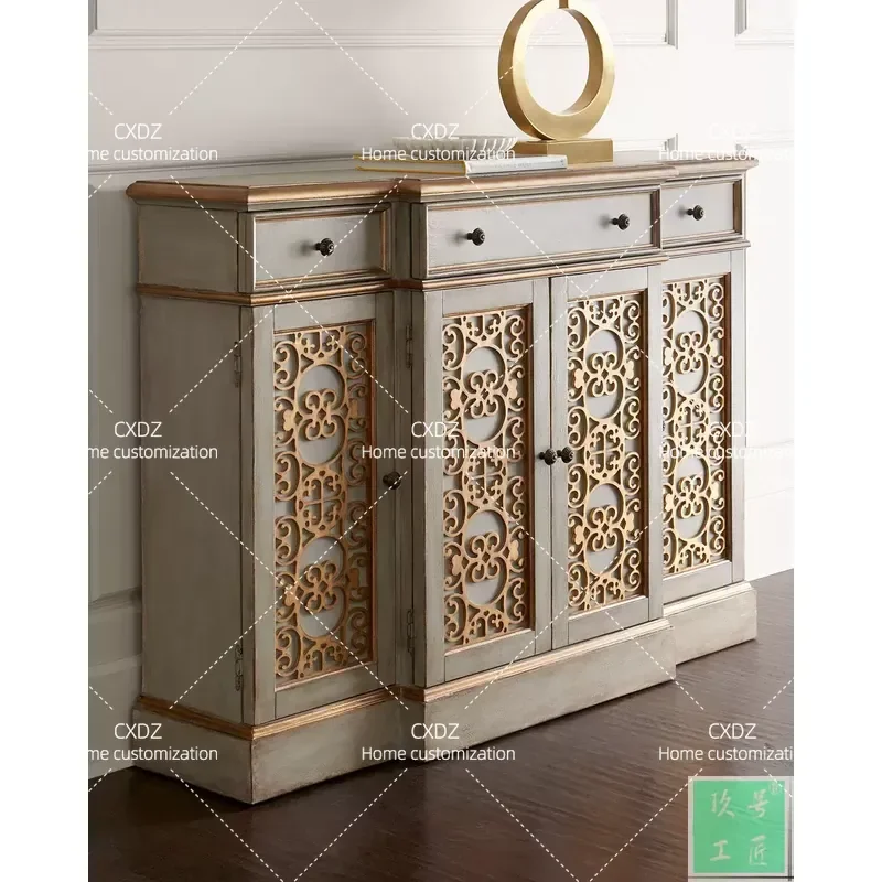 Neoclassical Simple Solid Wood Sideboard Cabinet for Dining Room Customizable Storage Furniture