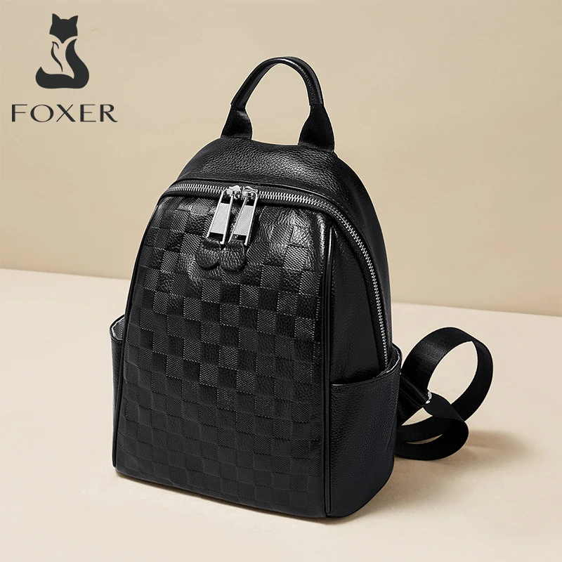 Imagem -06 - Mochila Casual de Couro Foxer-split para Mulheres Bolsa Lady Business Bolsa de Ombro de Viagem Cor Sólida para Menina Bolsa Escolar Simples