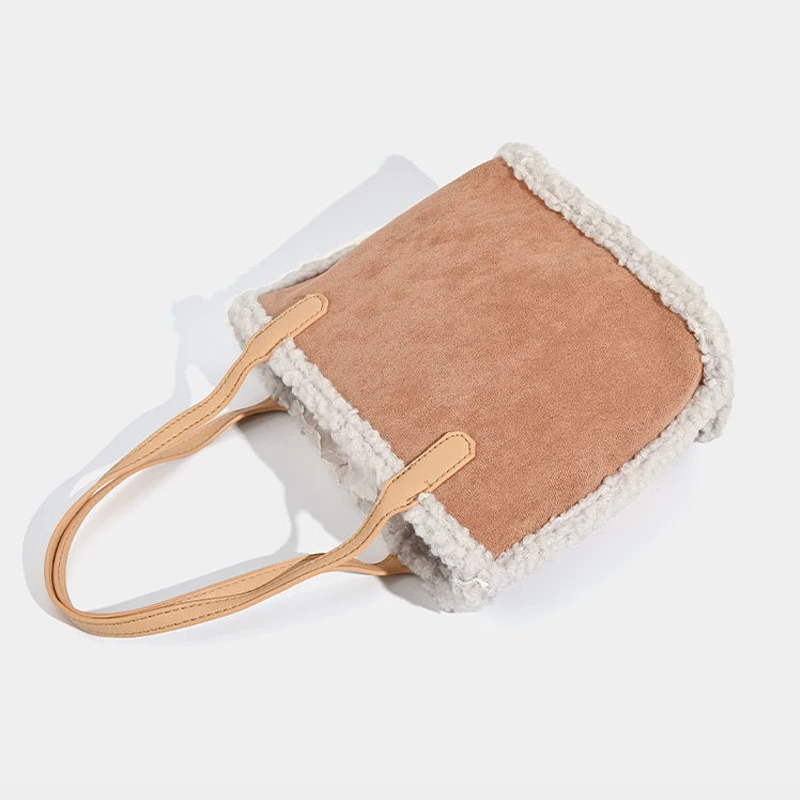 Tas wol wanita, kantung bahu lembut sehari-hari tambal sulam berpergian baru di musim dingin 2024