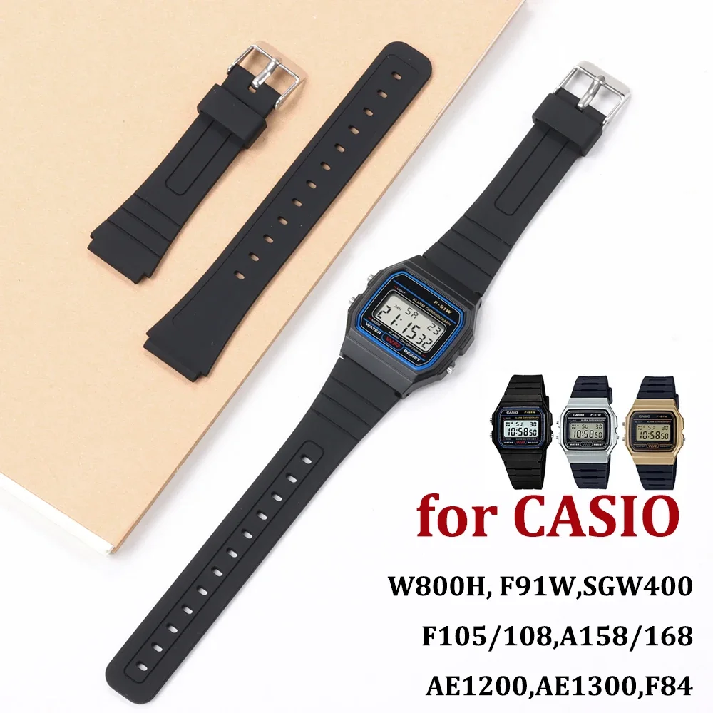 Silicone Watch Strap for CASIO F91W W-800H 18mm for W800H SGW400 F91W F84 F105/108 A158/168 AE1200/1300 Soft Men Wrist Bracelet