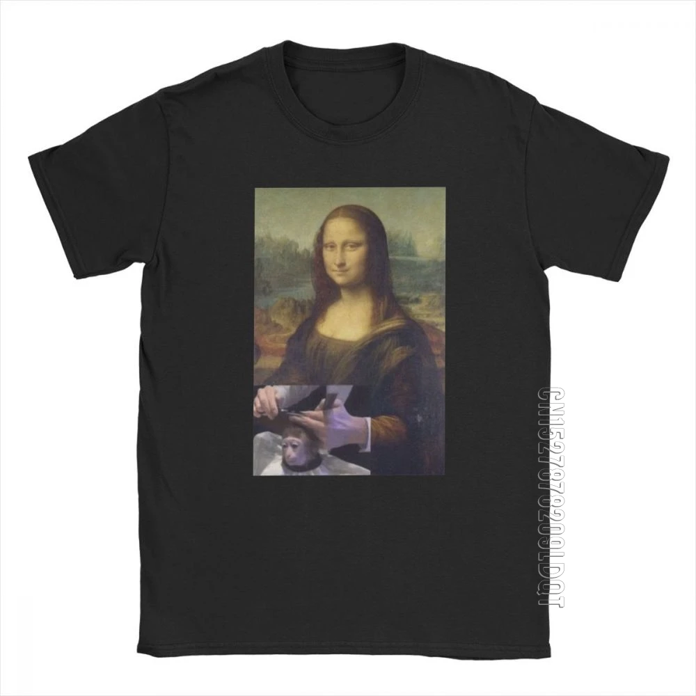 Mona Lisa T Shirt Monkey Haircut T-Shirt Man's Joconde Simple 100% Cotton Short Sleeves Basic Tees O-Neck Print Tops