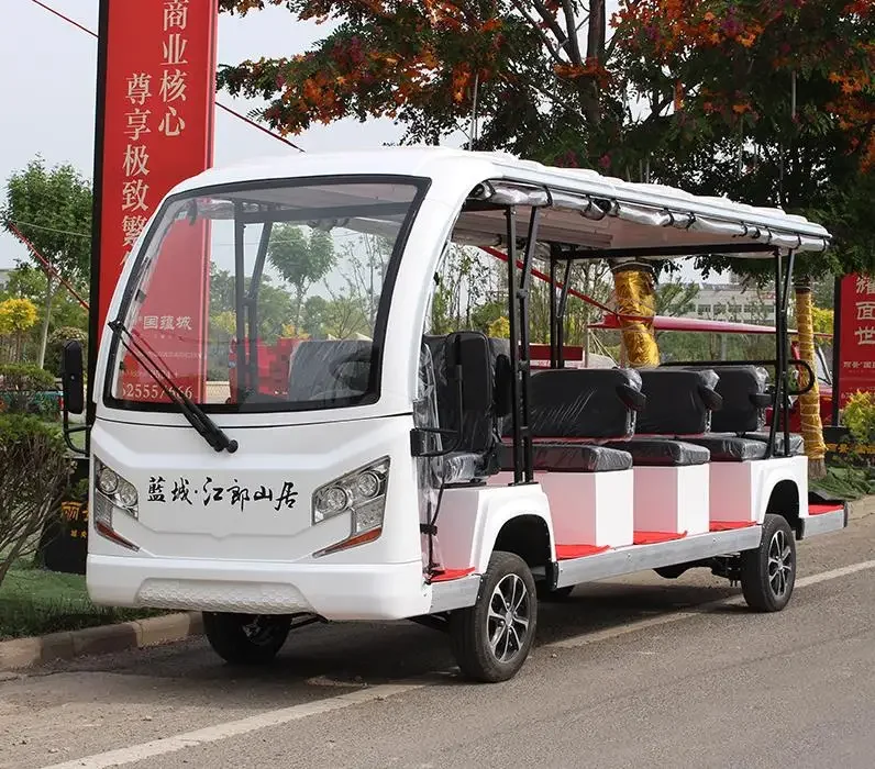 Bus kumparan energi baru, mobil tamasya elektrik dioperasikan baterai 72V dengan 14 tempat duduk kendaraan turis