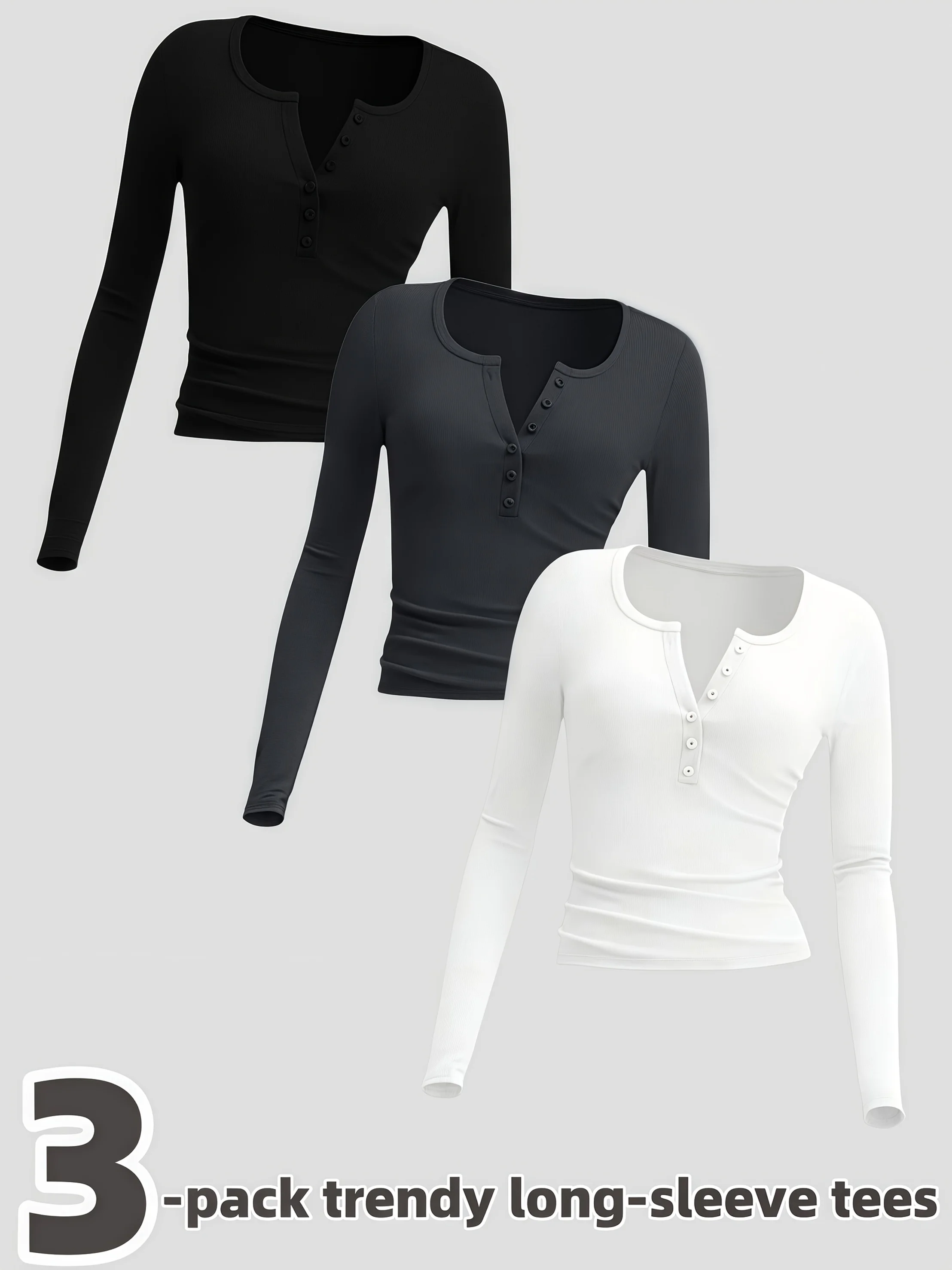 

[Набор из 3 шт.] Модные женские вязаные топы с длинным рукавом для весны и осени - облегающий и удобный кардиган