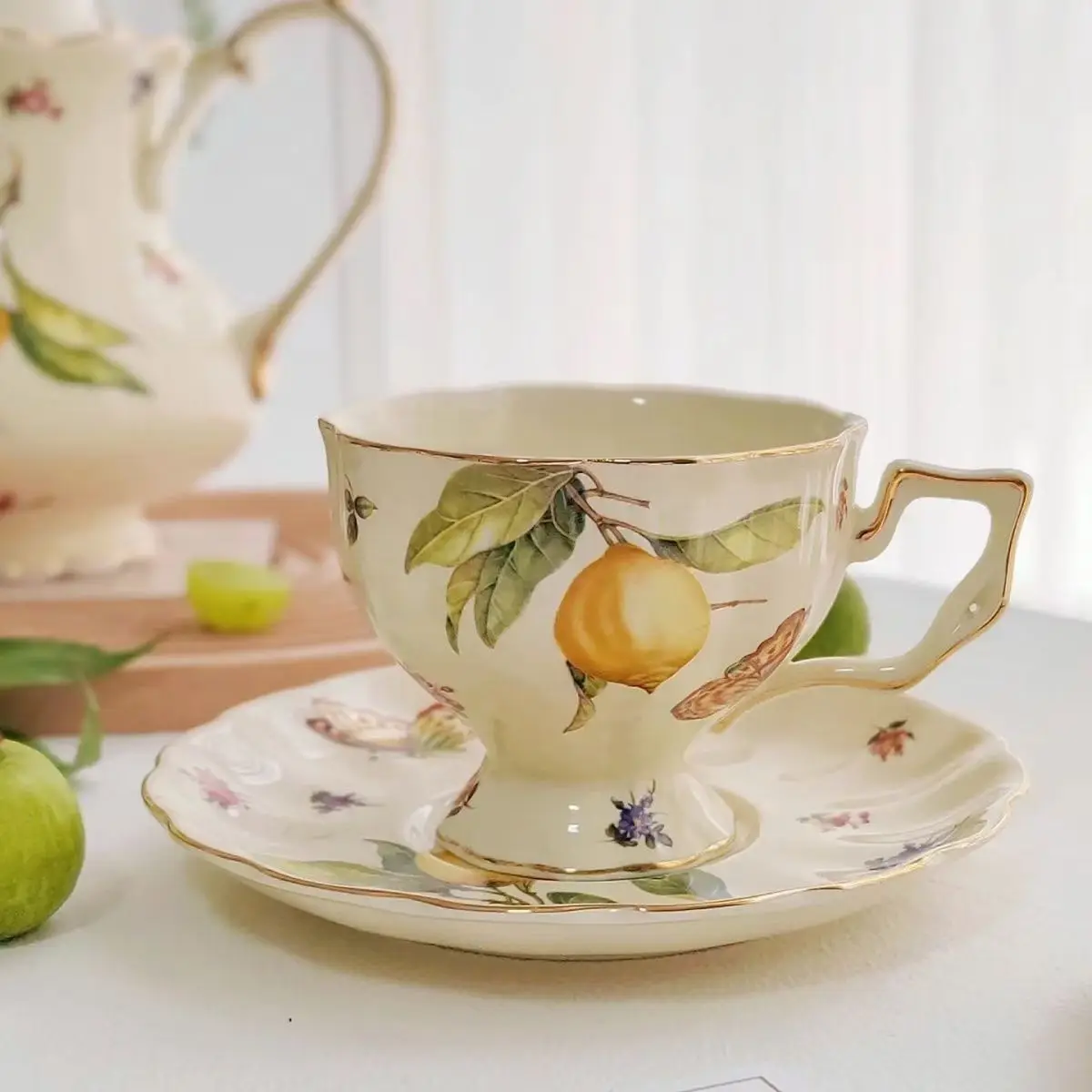 Lemon Teapot Coffee Cup and Saucer Set Beautiful Vintage Coffee Mug Modern Set Tania Bulhoes Luxury Design Cup view 5