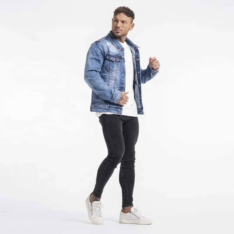 Stylish Ripped Multi Pocket Jackette Winter Wind Proof Denim Jacket Coat Custom Jackette For Men