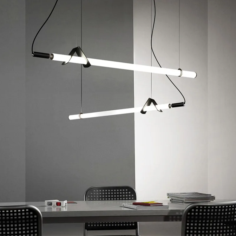 Minimalist Long Strip Led Pendant Lamp Modern Linear Pendant Light For Dining Table Parlor Office Simple Hanging Light Fixtures