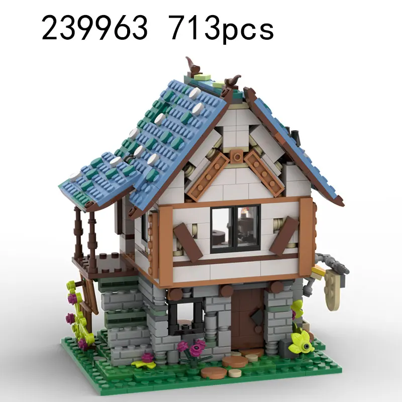 وصول جديد، متوفر في المخزون MOC-239963، 713 قطعة من مكعبات بناء الجسيمات الصغيرة، الهندسة المعمارية في العصور الوسطى، لعبة نموذج قلعة الحداد. #2