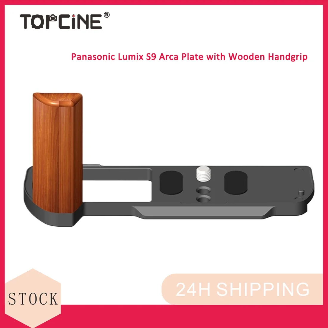 

Topcine Camera Arca Quick Release Plate with Wooden Handgrip for Panasonic Lumix S9 L Plate with Wood Handle Aluminum Half Cage