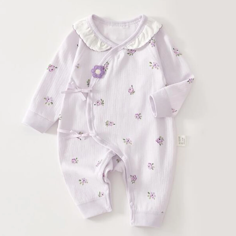 

Newborn Girls Clothes Floral Ruffles 100% Cotton Baby Rompers Long Sleeve Spring Autumn Hospital 0-6 Months Baby Girl Jumpsuits