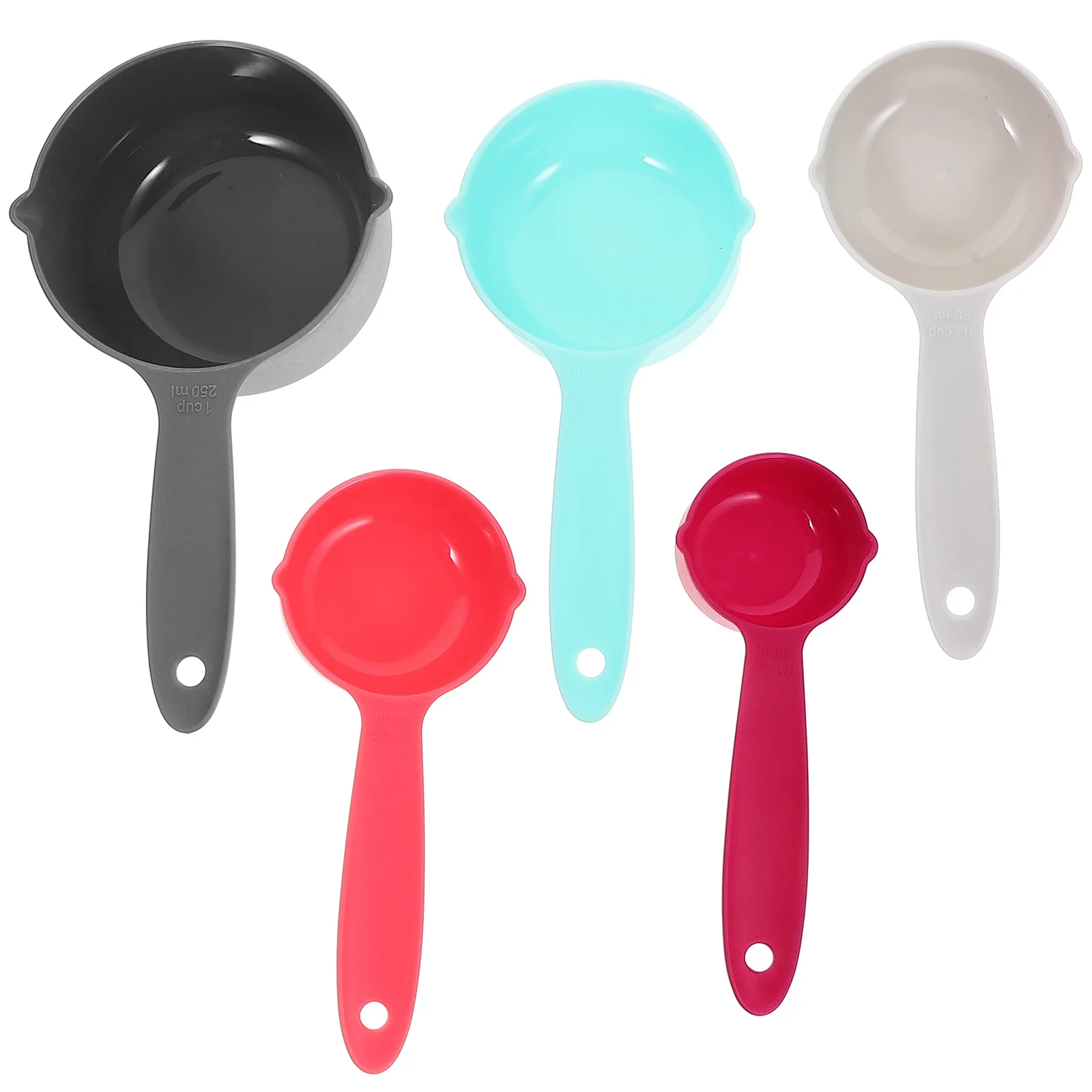 

5pcs Measuring Spoons Set Plastic Measuring Cups For Milk Powder Kitchen Use 250Ml 125Ml 80Ml 60Ml 30Ml Capacity Practical Tool