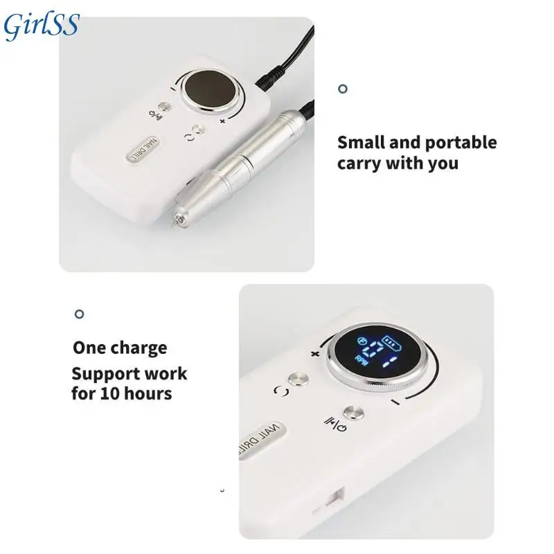 Akku-Nagelbohrer-Set, 45.000 U/min, kabelloser ergonomischer wiederaufladbar, für Gel-Maniküre, Pediküre, Salon und T4MB