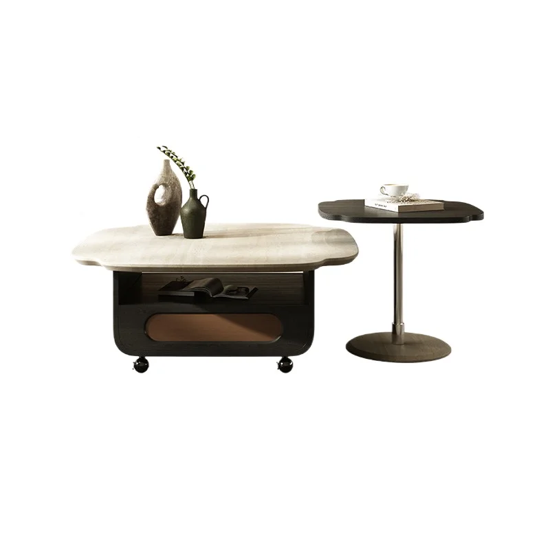 CX wabi sandy wind natural travertine coffee table high sense, living room home removable tea table