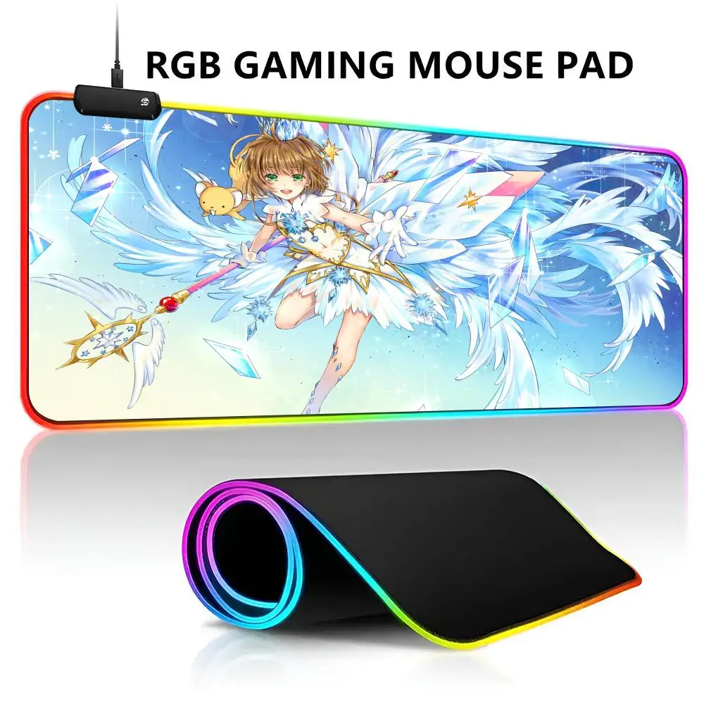 C-Cardcaptor Sakura Magic Mouse Pad RGB LED Light Gaming Waterproof Large Gamer Mouse Carpet Big Mause Keyboard Pad PC Desk Play