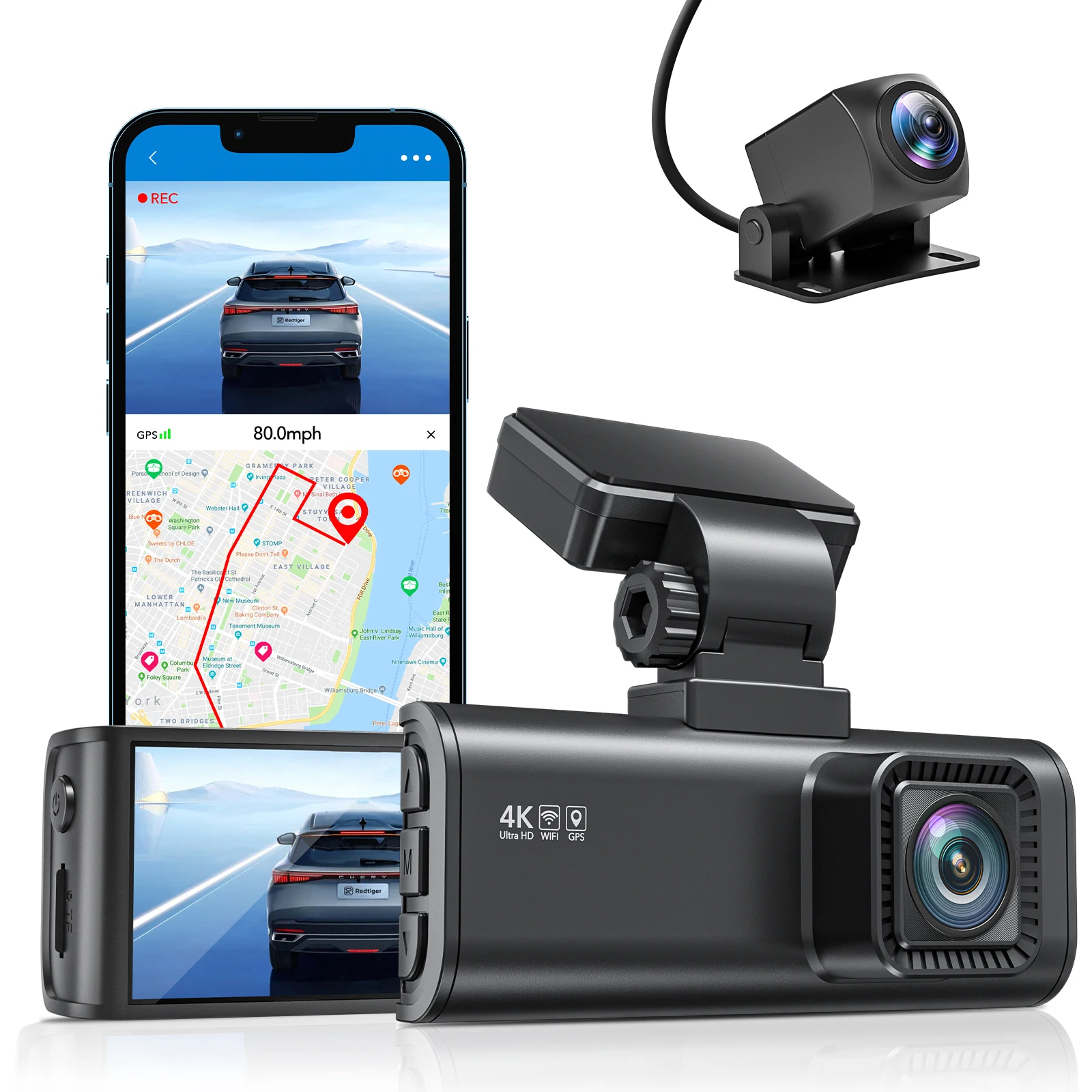 Redtiger F7N Front And Rear 4k+1080P Gps Tracking System Car Dvr Dash Cam Camera With WIFI