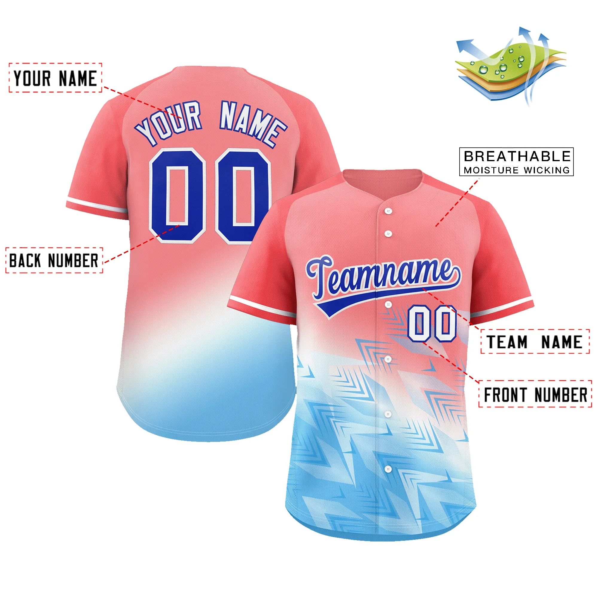 Custom Baseball Jersey Gradient Fashion Printed Team Name Number Sport T-Shirt for Men/Boy Outfits Jersey