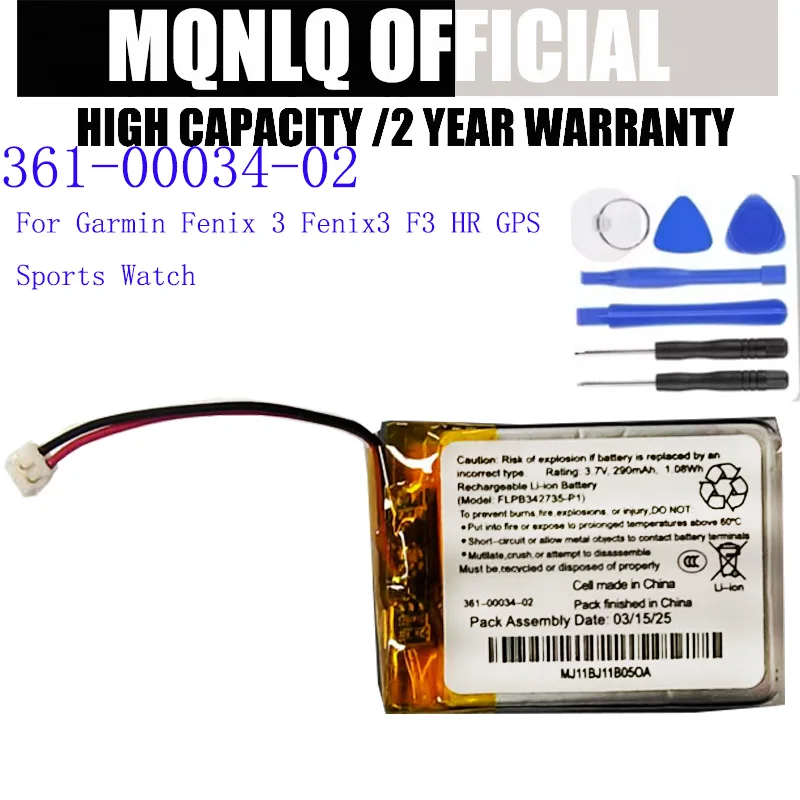 Smart watch 361-00034-02 Replacement Watch New Battery For Garmin Fenix 3 Fenix3 F3 HR GPS Sports Watch 290mAh Bateria + tools