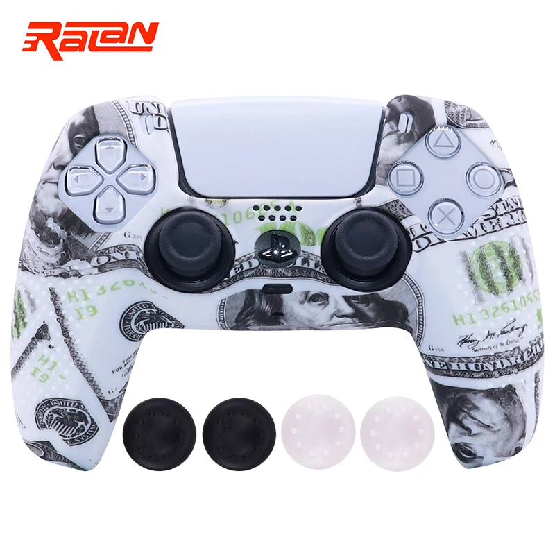 Soft Silicone Protective Case For PS5 Controller Gamepad Skin Cases Cover Shell For Playstation 5 Joystick with Stick Grip Caps