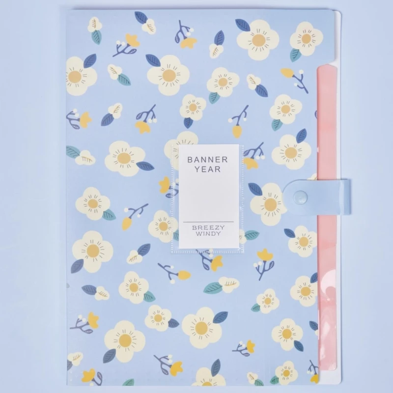 4x/Set Document Organiser Paperwork Folders Expanding File Folder Flower Printed File Organiser with 6/8 Pocket F19E